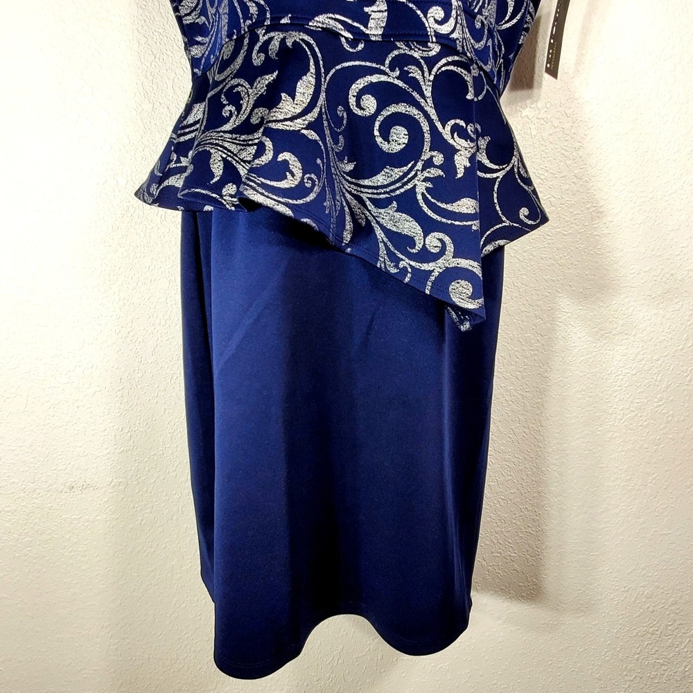 En Focus Studio Navy Blue Sleeveless Peplum Pencil Dress  Size 14 NWT - Picture 8 of 11